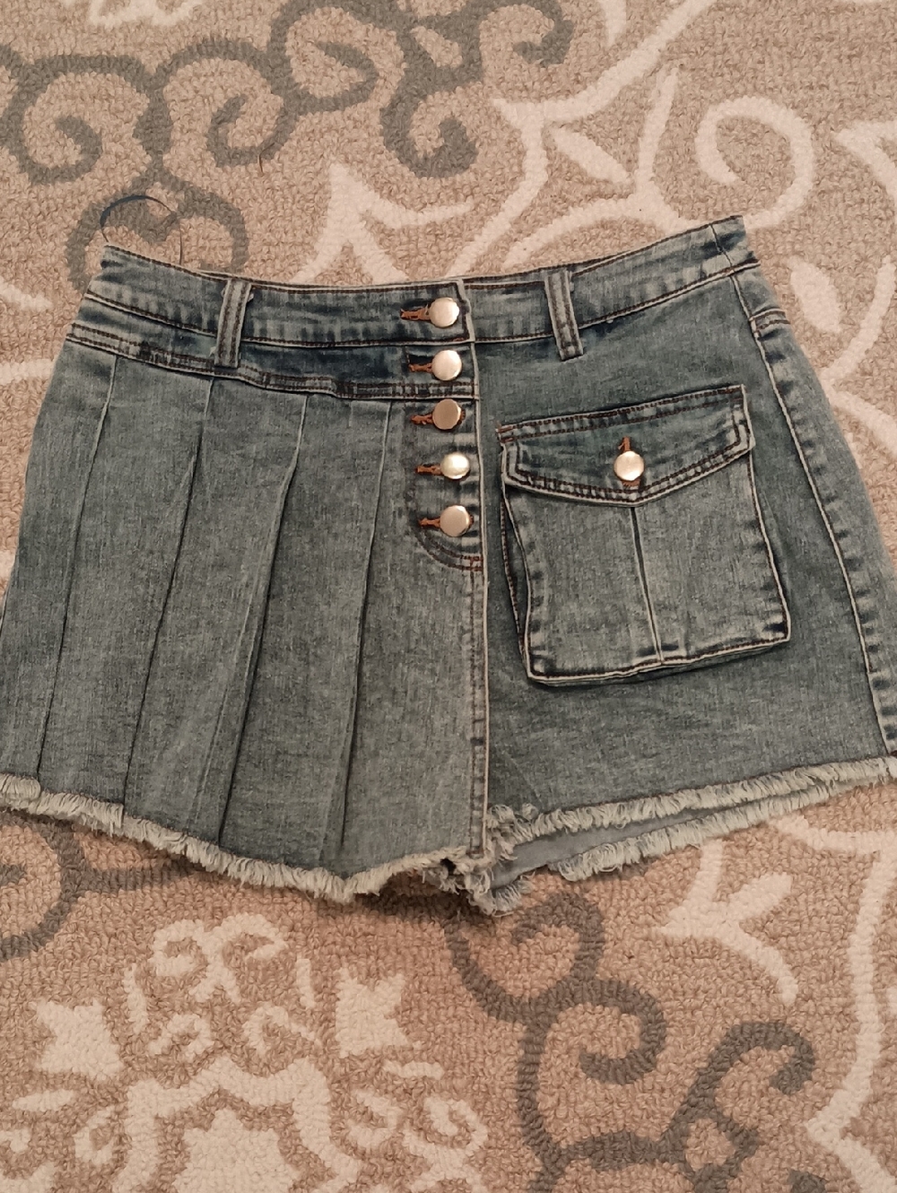 Fashion Nova Light Blue Denim Skort with Button Detail